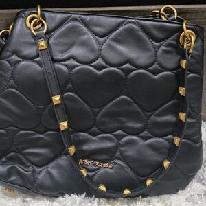 Betsey Johnson Black Quilted Heart Shoulder Bag
